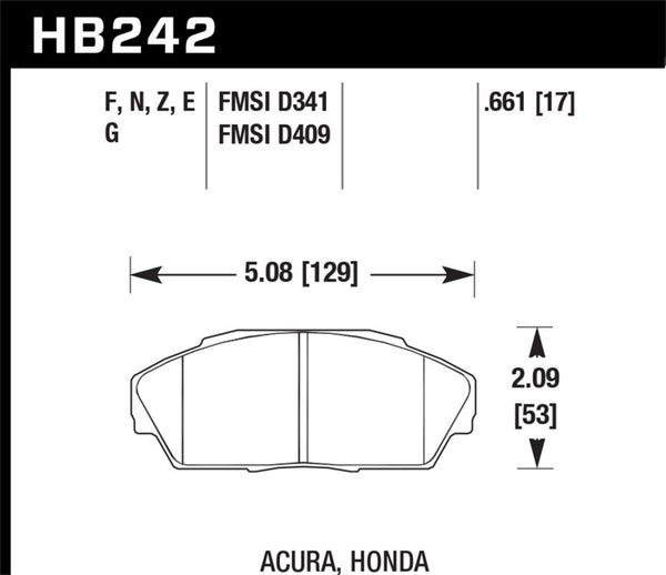 Hawk HB242B.661 92-93 Honda Civic EX 1.6L / Acura Integra GS/LS/RS 1.8L HPS 5.0 Street Brake Pads - Front