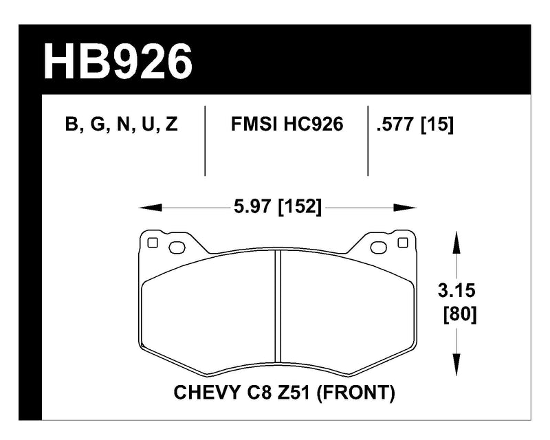 Hawk HB926G.577 20-21 Corvette C8 Z51 DTC-60 Race Front Brake Pads