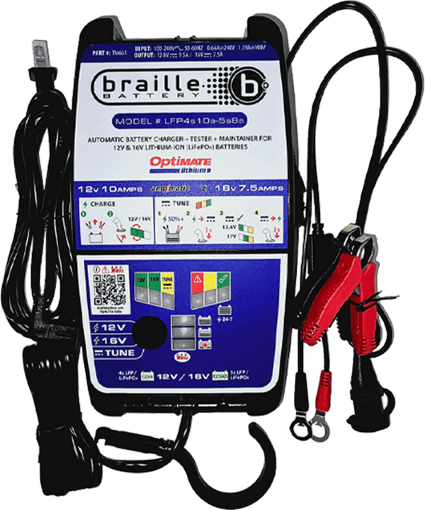 Braille 12.8V 9.5A/16V 7.5A Lithium Battery Charger and Maintainer