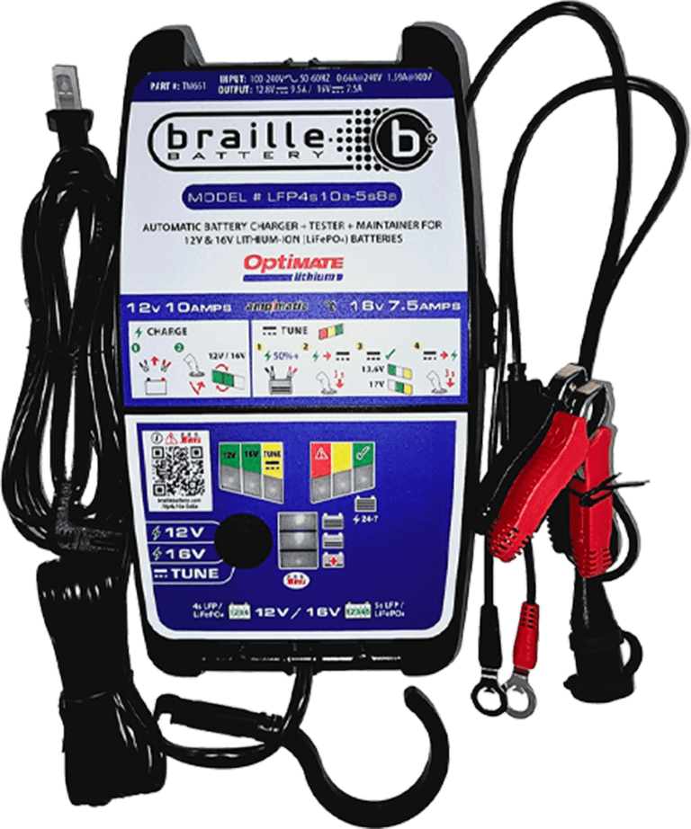 Braille 12.8V 9.5A/16V 7.5A Lithium Battery Charger and Maintainer