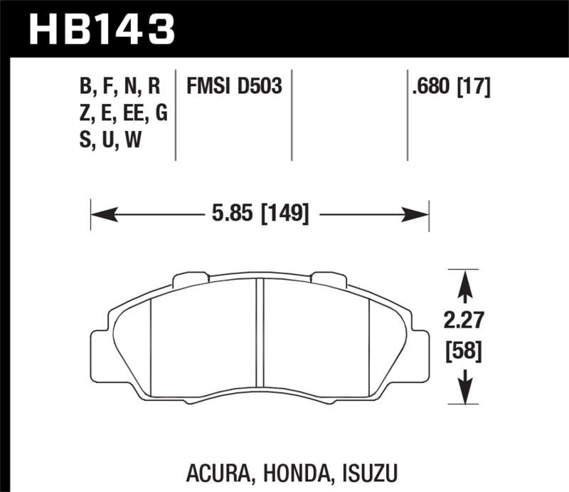 Hawk 97-99 Acura CL/97-01 Integra Type-R / 97-01 Honda CRV/Prelude DTC-60 Race Plaquettes de frein avant