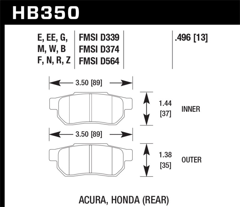 Hawk 90-01 Acura Integra (sauf Type R) / 98-00 Civic Coupé Si HPS Street Plaquettes de frein arrière