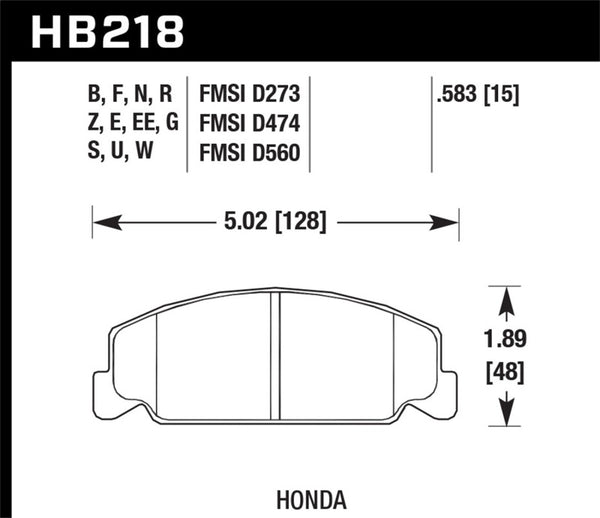 Hawk HB218N.583 88-89 Civic Si / 92-00 Civic CX / 88-00 DX / 98-00 GX HP Plus Street  Front Brake Pads