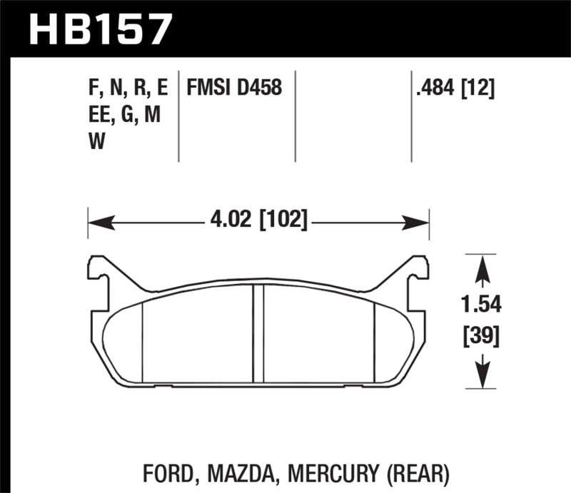 Hawk 94-96 Ford Escort GT/Mercury Tracer HPS 5.0 Plaquettes de frein arrière