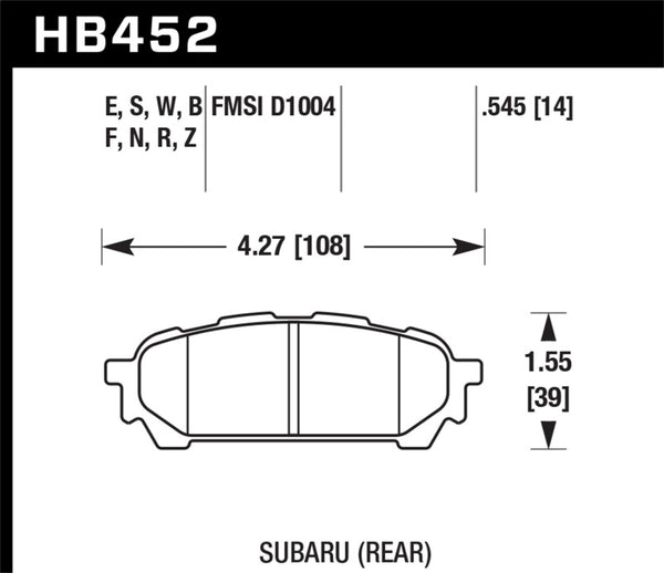 Hawk 03-05 WRX D1004 HPS Plaquettes de frein arrière