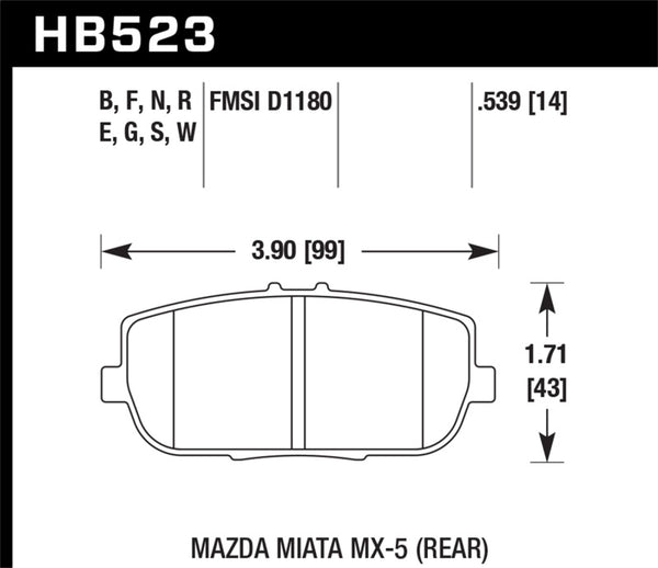 Hawk HB523W.539 06-10 Mazda Miata MX-5 DTC-30 Race Rear Brake Pads