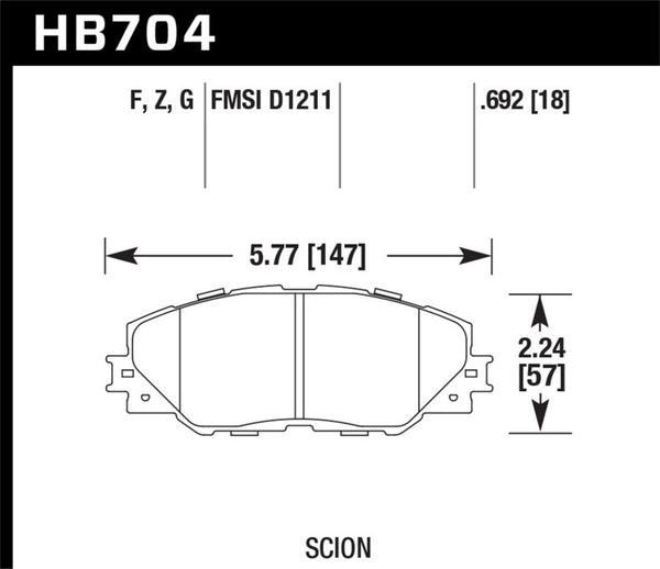 Hawk HB704F.692 09-10 Pontiac Vibe 2.4L / 11-12 Scion tC HPS Front Street Brake Pads