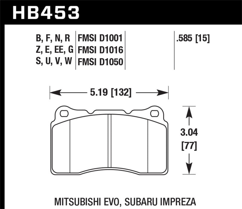 Hawk 03-06 Evo / 04-09 STi / 09-10 Genesis Coupé (piste) / 2010 Camaro SS DTC-70 Race Front Brake Pa