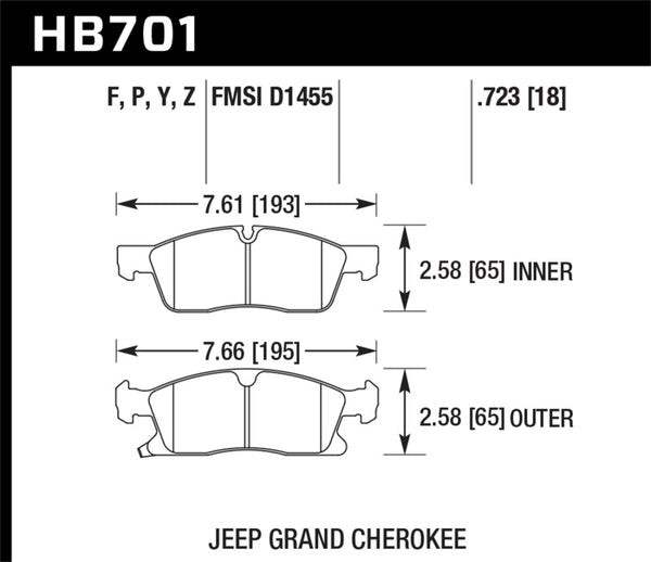 Hawk 11-12 Dodge Durango / 11-12 Jeep Grand Cherokee HPS 5.0 Plaquettes de frein avant