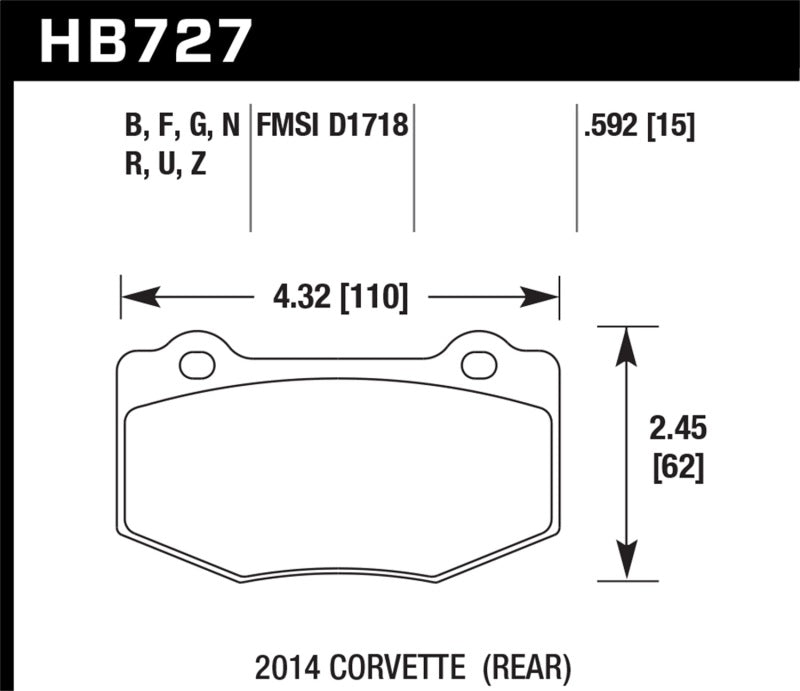 Hawk Plaquettes de frein arrière Chevrolet Corvette DTC-60 2014