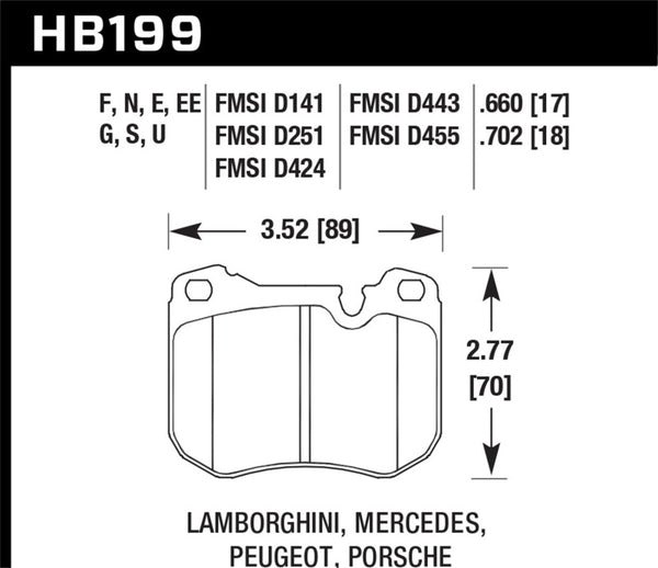 Hawk 86-89 Mercedes 560SL / 77-88 Porsche 924 / 78-81 928 / 83-89 944 DTC-70 Plaquettes de frein avant course