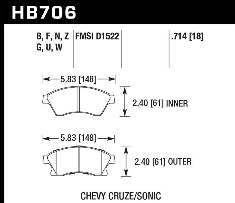 Hawk 11-12 Chevy Cruze Eco/LS/1LT/2LT/LTZ / 12 Sonic LS/LT/LTZ DTC-60 Plaquettes de frein de course avant