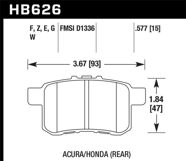 Hawk HB626F.577 08-10 Honda Accord 2.4L/3.0L/3.5L / 09-10 Acura TST 2.4L HPS Street Rear Brake Pads