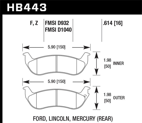 Hawk 03-04 Mercury Marauder DTC-30 Coussinets de course arrière