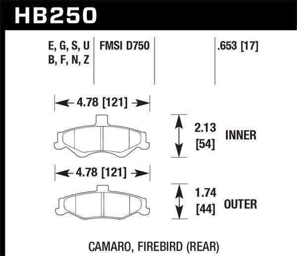 Hawk 98-02 Chevrolet Camaro 5,7 L/3,8 L/98-02 Pontiac Firebird 5,7 L/3,8 L HPS Street Plaquettes de frein arrière