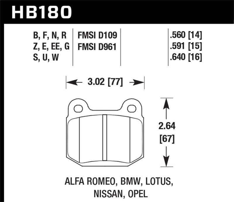 Hawk HB180S.560 03-06 Evo / 04-09 STi / 03-07 350z Track H-10 Rear Pads