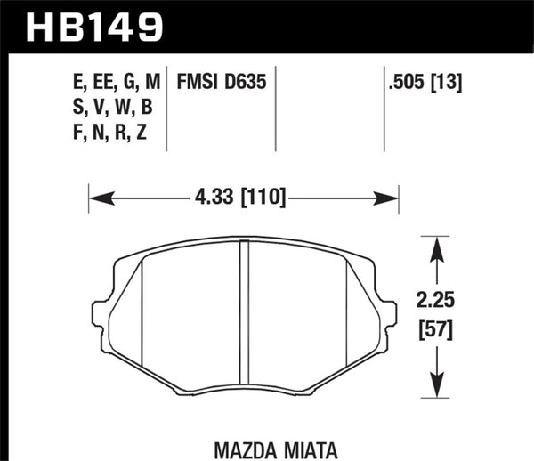 Hawk 94-05 Miata (01-05 Suspension normale) Bleu 9012 Race Plaquettes de frein avant D635