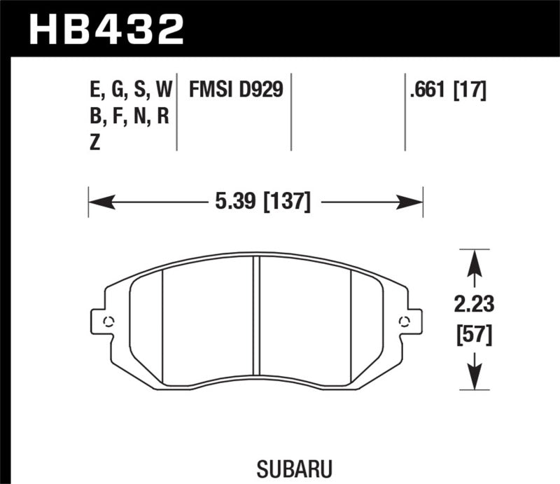 Hawk 03-05 WRX / 08 WRX D929 HP+ Street Plaquettes de frein avant