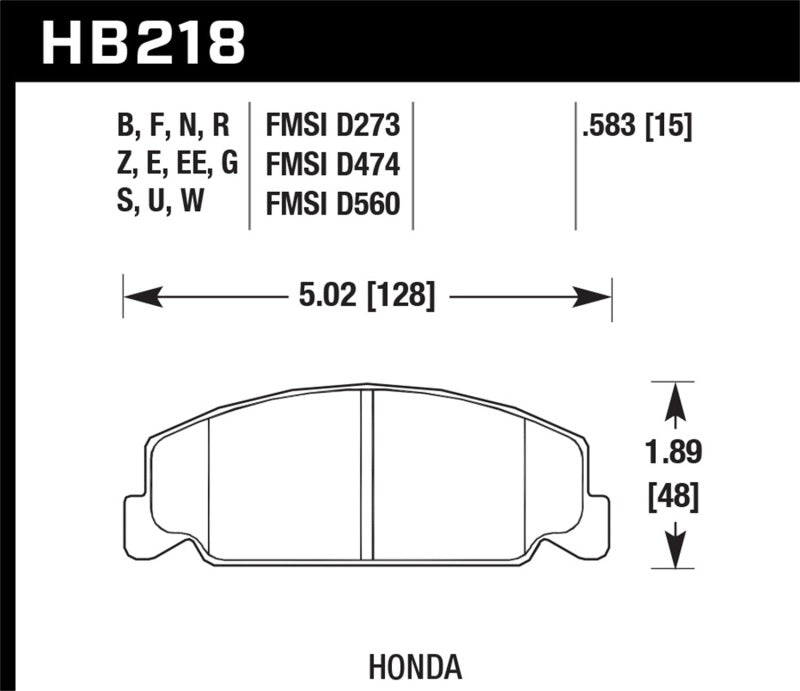 Hawk 84-85 Honda Accord / 88-00 Civic / 88-91 CRX 15 mm DTC-60 Plaquettes de frein avant de course