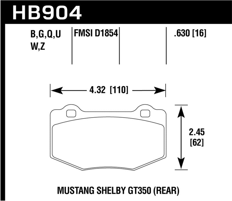 Hawk 15-17 Ford Mustang Shelby GT350/GT350R DTC-60 Plaquettes de frein arrière de course