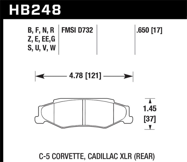 Hawk HB248U.650 97-12 Corvette/01-04 Z06/05-09 Z51 DTC-70 Race Rear Brake Pads