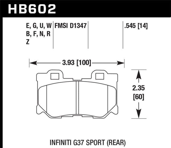 Hawk 10-11 Infiniti FX50 / 09-10 G37 / 09-10 Nissan 370Z DTC-60 Plaquettes de frein arrière course