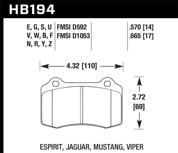 Hawk 92-02 Dodge Viper HPS 5.0 Plaquettes de frein avant