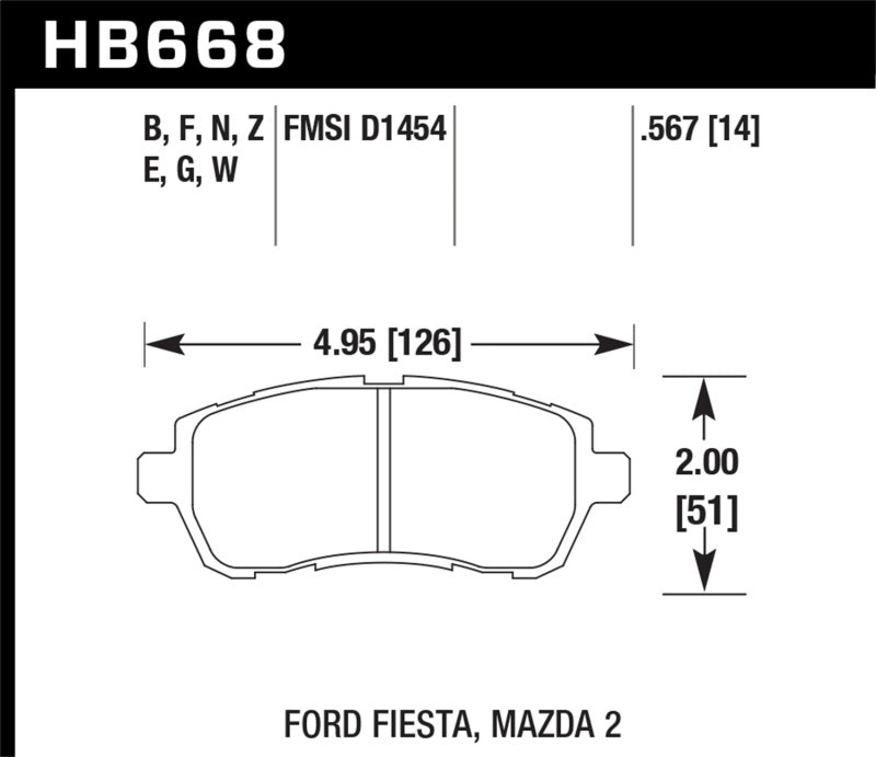 Hawk 11-12 Ford Fiesta S/SE/SEL / 11-12 Mazda 2 Sport/Touring DTC-60 Plaquettes de frein avant de course