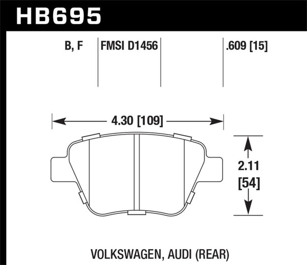 Hawk HB695B.609 2011-2013 Audi A3 Except TDI HPS 5.0 Rear Brake Pads