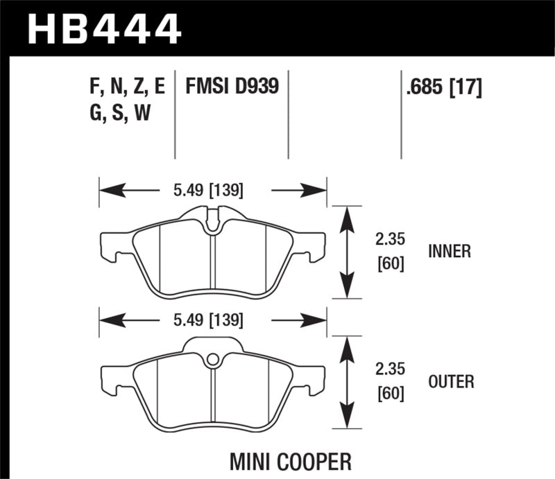 Hawk 02-06 Mini Cooper / Cooper S HP+ Street Plaquettes de frein avant