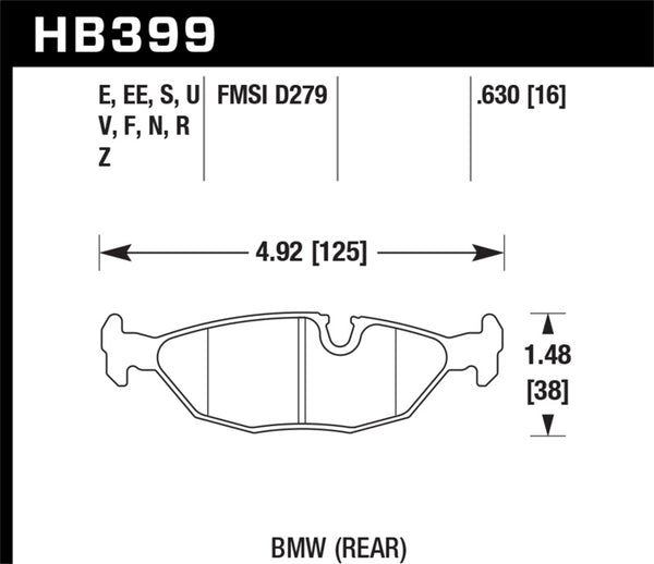 Hawk HB399E.630 84-4/91 BMW 325 (E30)Blue 9012 Rear Race Pads (NOT FOR STREET USE)