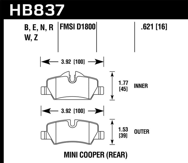 Hawk 14-17 Mini Cooper HPS 5.0 Plaquettes de frein arrière