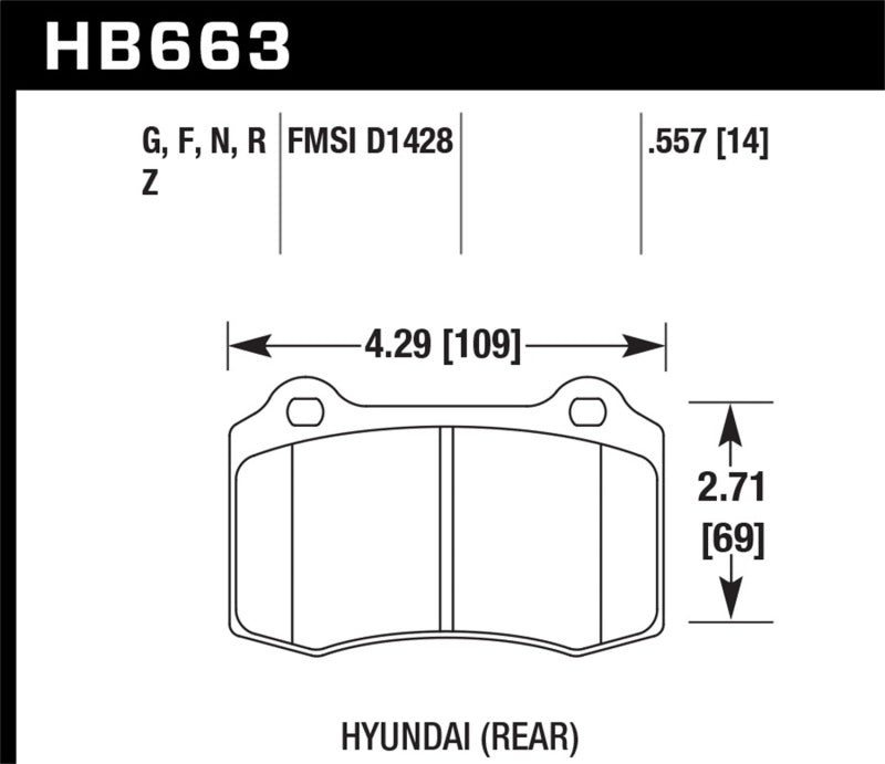 Plaquettes de frein arrière Hawk 10 Hyundai Genesis Coupé (piste avec freins Brembo) HPS Street 14 mm