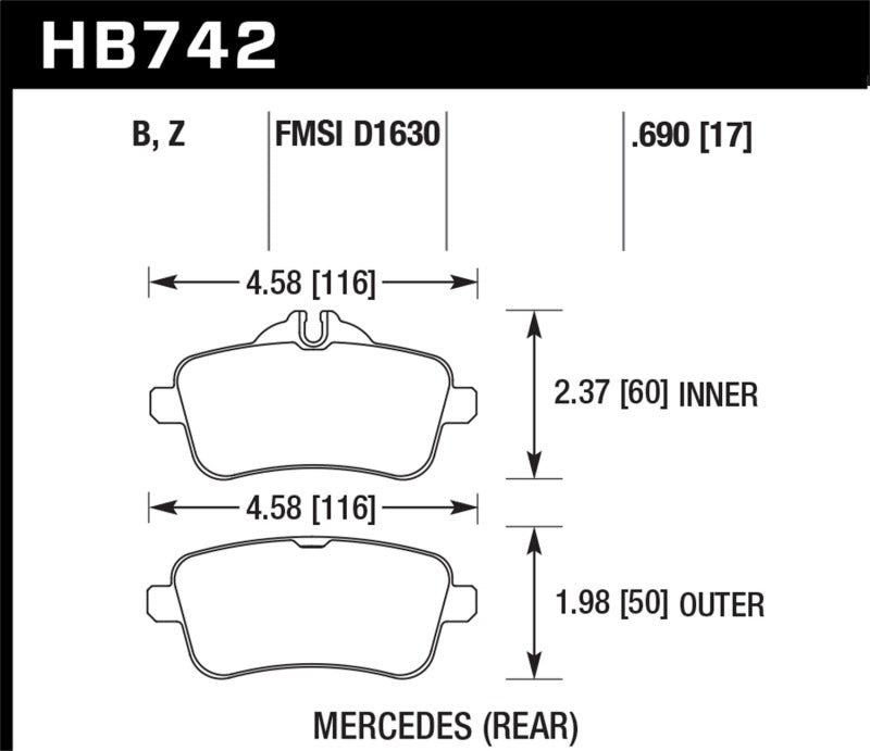 Hawk HB742B.690 12-15 Mercedes-Benz ML350/550 HPS 5.0 Rear Brake Pads