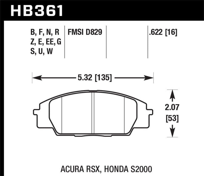 Hawk HB361D.622 02-05 Acura RSX 2.0L Type-S OE Incl.Shims Front ER-1 Brake Pads