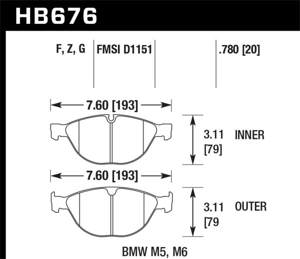 Hawk HB676F.780 06-10 BMW M5/M6 HPS Street Front Brake Pads