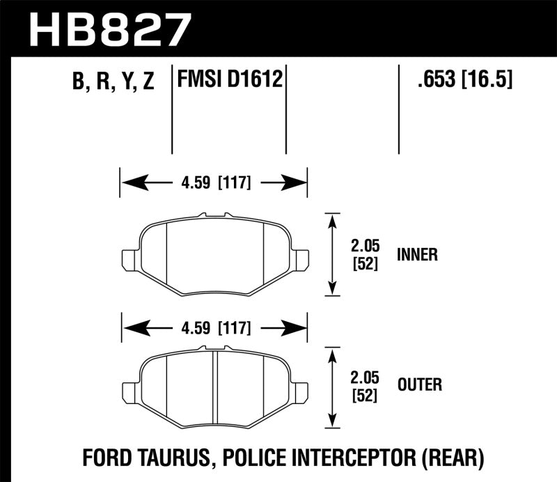 Hawk HB827B.653 13-16 Ford Taurus SHO HPS 5.0 Rear Brake Pads