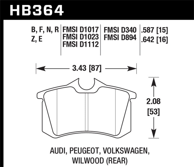 Hawk HB364Z.642 (Various) Audi / Volkswagen Ceramic Street Rear Brake Pads