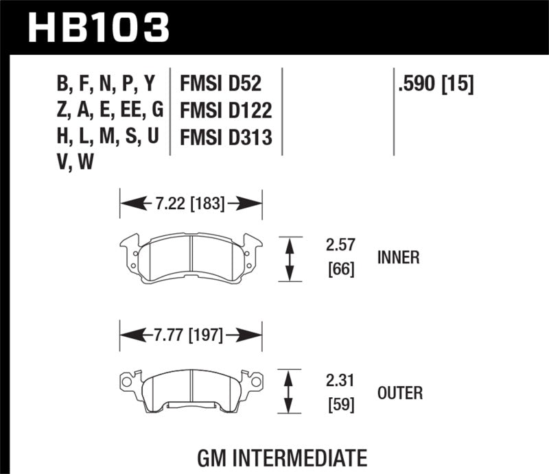 Hawk 69-81 Chevy Camaro Bleu 9012 Plaquettes de frein avant