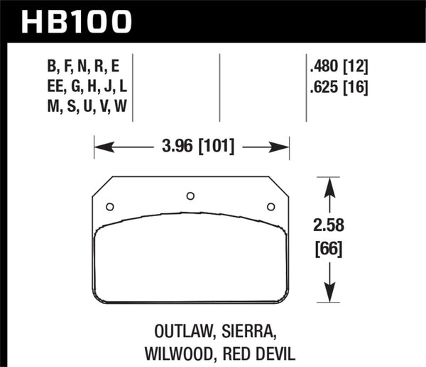 Hawk HB100V.480 Wilwood DL Outlaw / Sierra DTC-50 Brake Pads