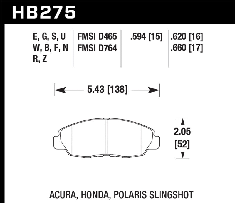 Hawk HB275F.620 98-00 Civic Coupe Si/01-06 Civic DX/EX/GX/HX/LX (Non Hatchback) HPS Street Front Brake Pads