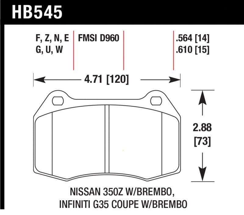 Hawk 03-04 Infiniti G35 / 04-09 Nissan 350z avec freins Brembo DTC-70 Plaquettes de frein avant de course