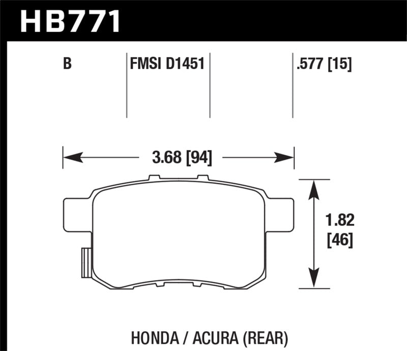 Hawk HB771B.597 08-16 Honda Accord High Performance Street 5.0 Rear Brake Pads