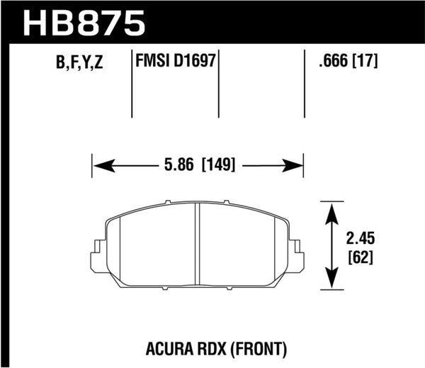 Hawk 2013 - 2018 Acura RDX DTC-60 Plaquettes de frein avant course