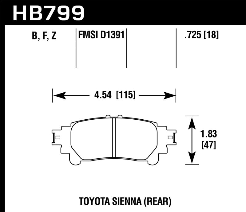 Hawk HB799F.597 14-16 Toyota Highlander HPS Rear Brake Pads