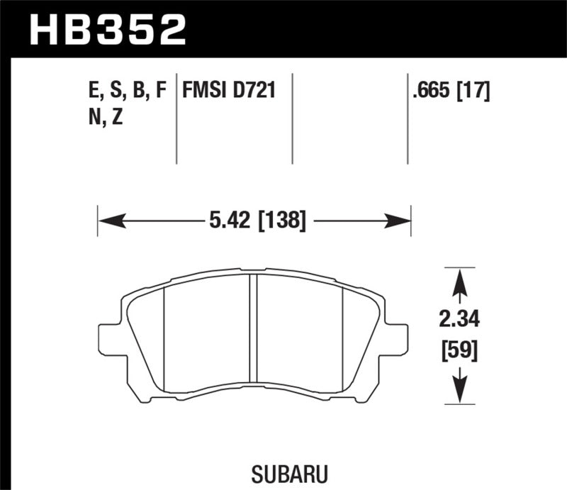 Hawk 02-03 WRX / 98-01 Impreza / 97-02 Legacy 2,5 L / 98-02 Forester 2,5 L D721 HPS Frein avant de rue