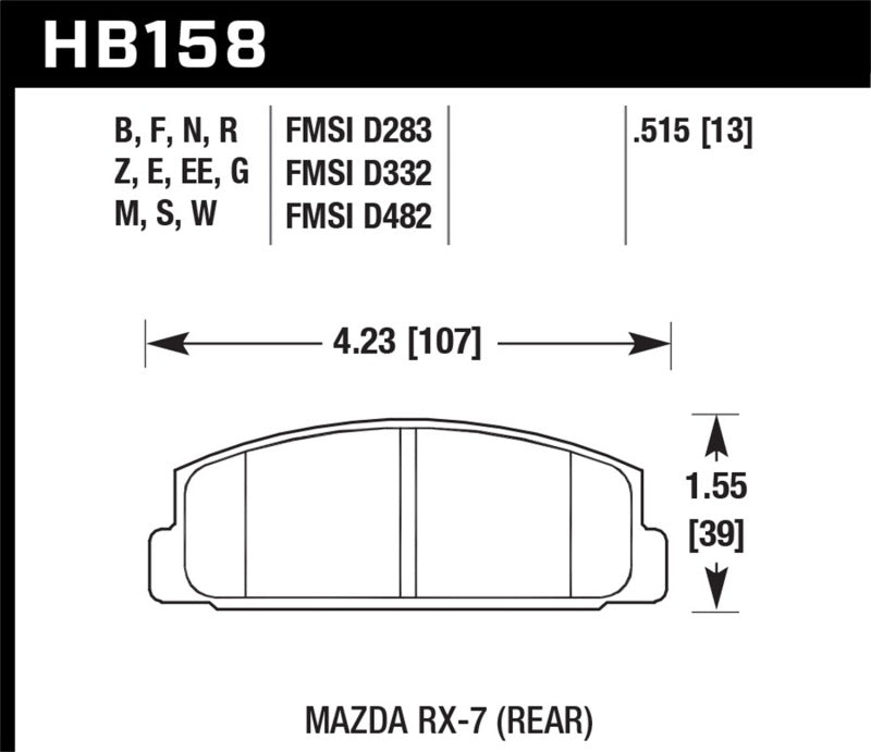 Hawk 03-05 Mazda 6 / 84-95 Mazda RX-7 DTC-60 Plaquettes de frein arrière course