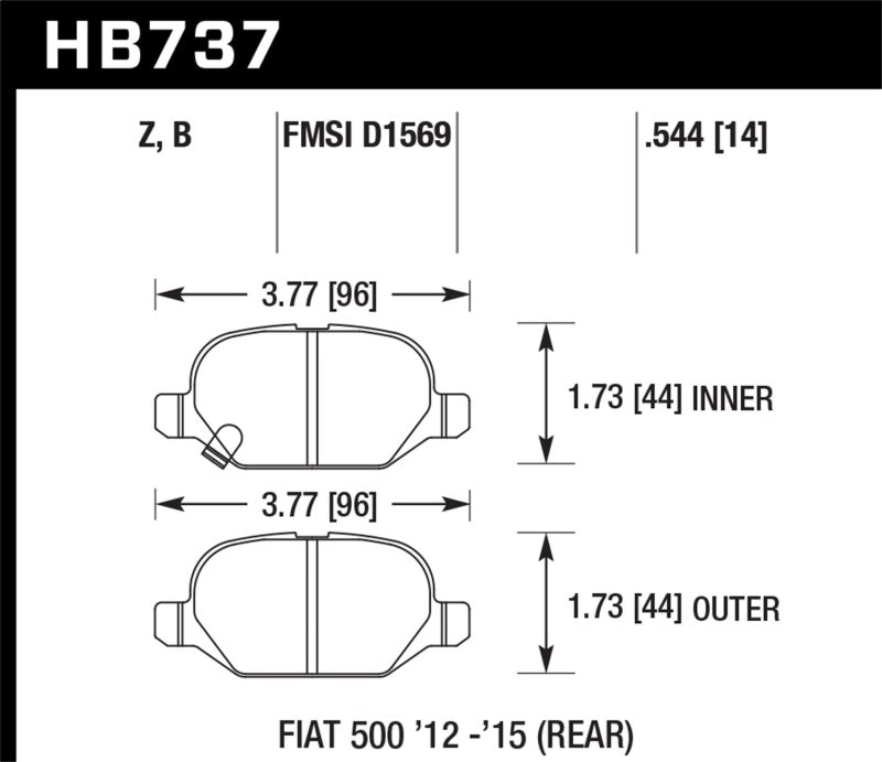 Hawk HB737B.544 12-15 Fiat 500 Abarth Rear HPS 5.0 Brake Pads