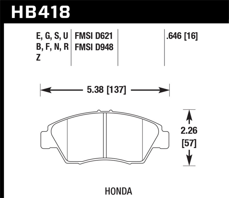 Hawk 02-06 RSX (non-S) avant/03-09 Civic Hybrid/04-05 Civic Si HP+ Street plaquettes de frein arrière